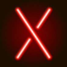 Single Light Red Neon Letter X Of Vector Illustration