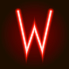 Wall Mural - single light red neon letter W of vector illustration