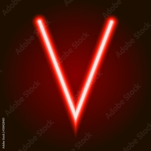 single light red neon letter V of vector illustration Stock Vector