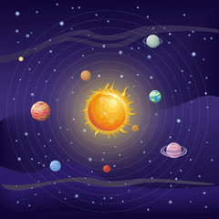  Solar System with Sun and Planets on Orbit