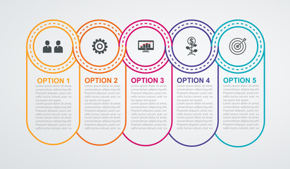 Wall Mural - Circles timeline with 5 steps. Business infographics.