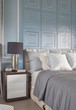 Reading lamp with romantic light blue bedding style