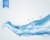 Fototapeta Łazienka - light blue water or liquid flowing in wavy style on transparent background