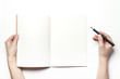 © dohee - woman hand hold a note(book) with pencil isolated white.