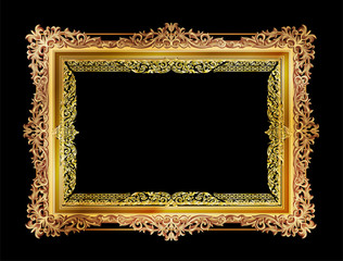 Poster - Gold photo frames with corner thailand line floral for picture, Vector frame design decoration pattern style. wood frame border design is patterned Thai style design