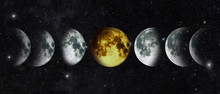 Moon Lunar Cycle In Night Sky. NASA.