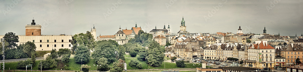 Obraz na płótnie Panorama starego miasta w Lublinie w salonie
