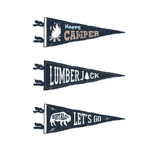 Hand Drawn Adventure Pennant Flags Set. Vector Illustrations And Inspirational Lettering.
