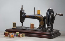 Vintage Sewing Machine With Scissors And Cloth