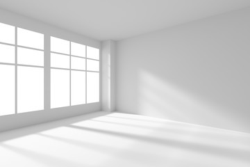 White empty room with windows and sunlight