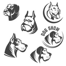 Set Of The Dog Heads Icons Isolated On White Background. Images For Logo, Label, Emblem. Vector Illustration.