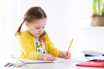 Wall Mural - Kids read, write and paint. Child doing homework.