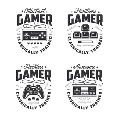 Wall Mural - Retro video games related t-shirt design. Oldschool gamer text. Vector vintage illustration.