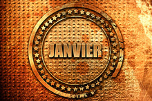 French Text "janvier" On Grunge Metal Background, 3D Rendering