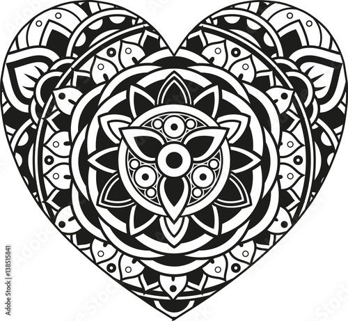 Vector illustration of a mandala heart silhouette - Buy ...