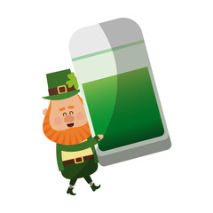 irish leprechaun with jar of beer over white background. colorful design. vector illustration