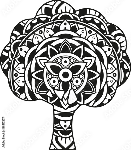 Download Vector illustration of a mandala tree silhouette - Acheter ...