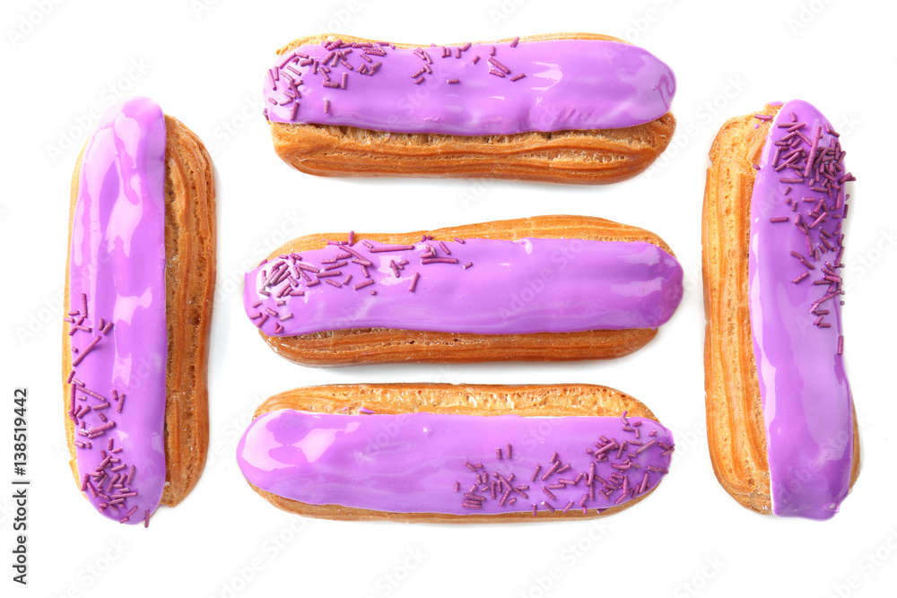 Delicious eclairs isolated on white