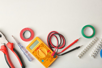 Poster - Different electrical tools on white background