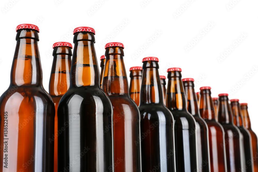 Bottles of beer on white background