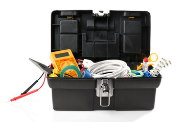 Poster - Box with tools on white background