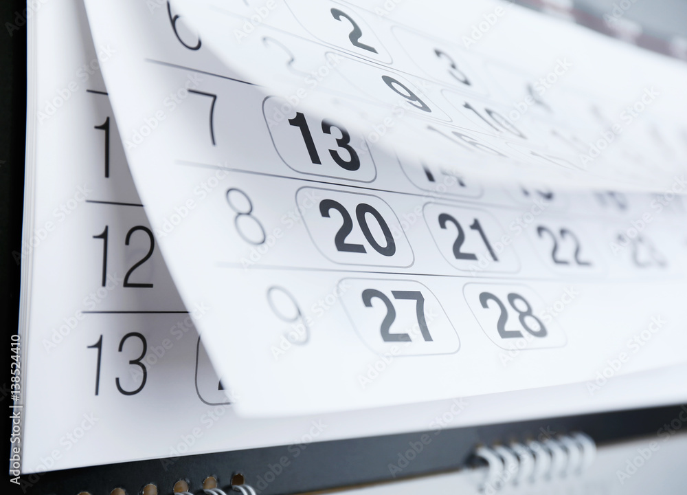 Closeup of calendar page