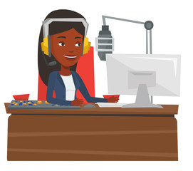 Poster - Female dj working on the radio vector illustration