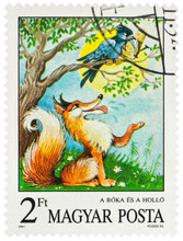 Scene From A Fable "Fox And Crow" By Aesop On Postage Stamp