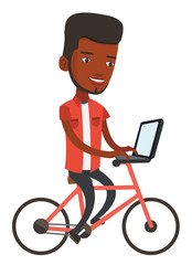 Poster - Man riding bicycle and working on a laptop