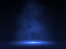 Empty Scene With Blue Spotlight And Smoke - 3d Rendering