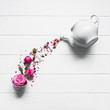 studio photo, white tea and flowers