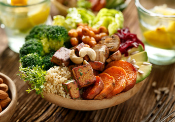 Buddha bowl, healthy and balanced vegan meal