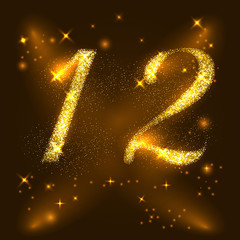 Alphabets Number 1 and 2 of gold glittering stars. Illustration vector