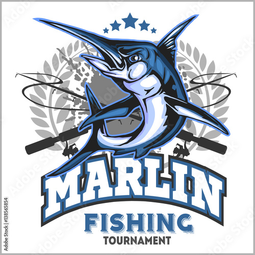 Cuadros en Lienzo Blue marlin fishing logo illustration. Vector illustration.