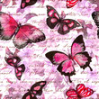 © zzorik - Flowers, butterflies, hand written calligraphy. Watercolor. Repeating background