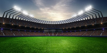 Stadium In Sunset. With People Fans. 3d Render Illustration Blue Sky