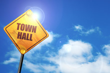 Town Hall, 3D Rendering, Traffic Sign