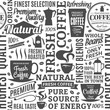 Typographic vector coffee shop seamless pattern or background