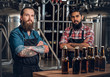 © Fxquadro - Two men presenting craft beer in the microbrewery.