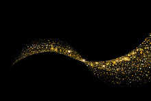 Vector Gold Glitter Confetti Wave On Black Background