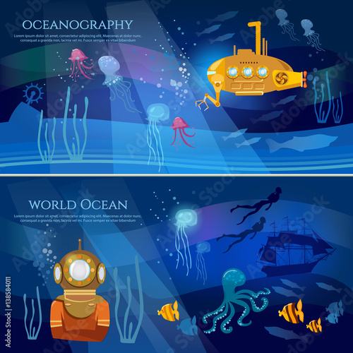 Fotografie, Obraz Yellow submarine underwater with periscope