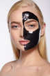 Beauty portrait of girls. Skin care face, black mask.
