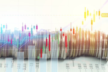 Wall Mural - pile coin money with account book finance and banking concept for background.concept in grow and walk step by step for success in business