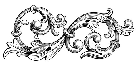 Wall Mural - Vintage Baroque Victorian frame border monogram floral engraved scroll ornament leaf retro flower pattern decorative design tattoo black and white filigree calligraphic vector heraldic shield swirl