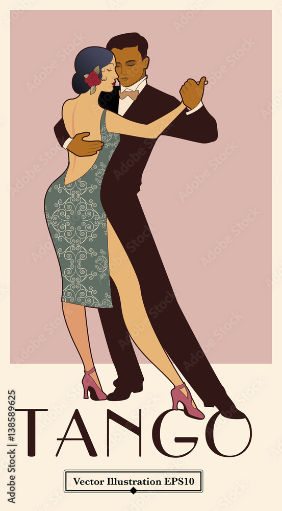 1920s Tango Poster. Elegant couple dancing tango. Retro style - obrazy, fototapety, plakaty 