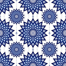 Vector Illustration - Seamless Pattern Of Bright Blue Mandala And Rhombus Geometric Print
