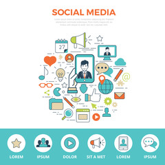 Wall Mural - linear flat social media infographics website hero image vector