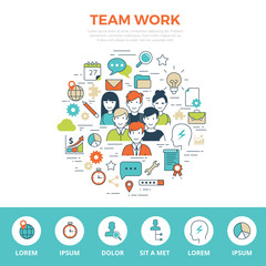 Wall Mural - Business team Linear flat TEAMWORK infographics template vector.