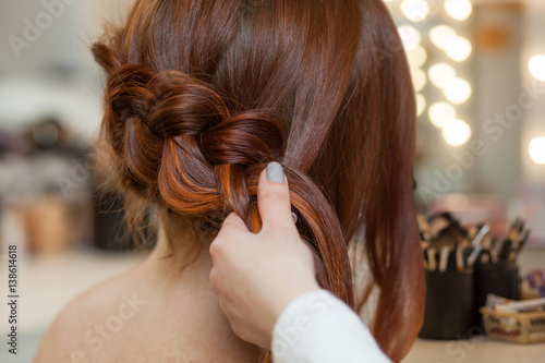Beautiful With Long Red Haired Hairy Girl Hairdresser Weaves A