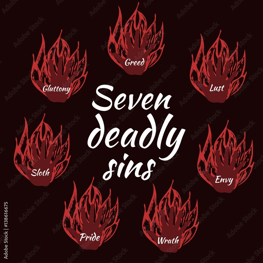 Seven deadly sins. Bible. Vector illustration Stock Vector | Adobe Stock